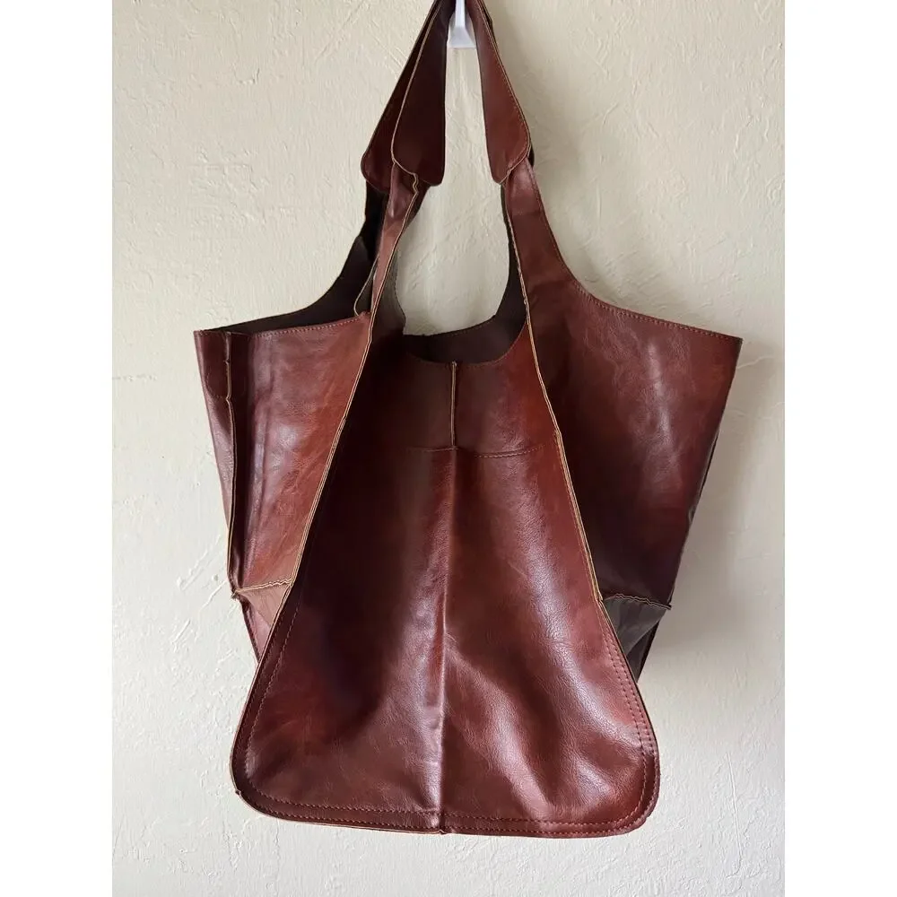 NWOT Large Chocolate Brown Faux Leather Shoulder Bag - Picture 4 of 10